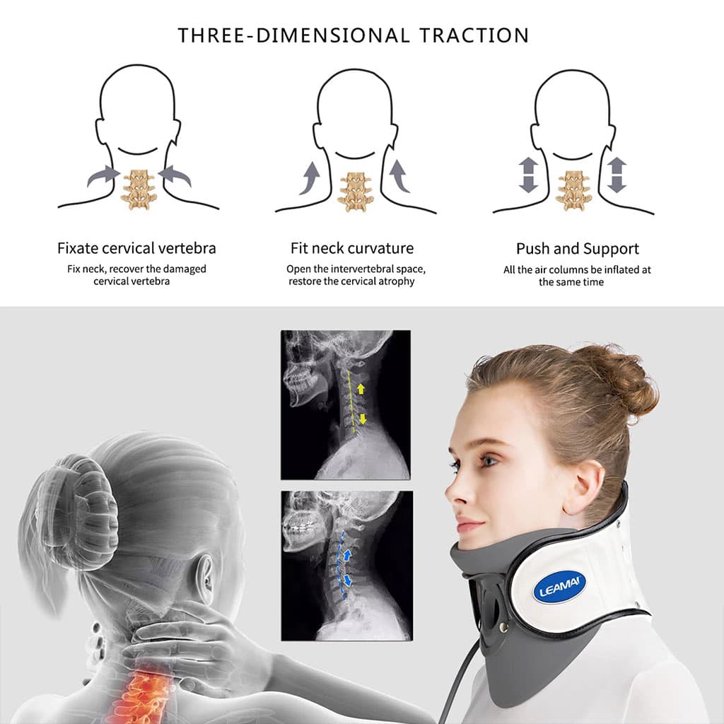STARICARE Civière de cou gonflable et rétracteur de traction cervicale avec pompe – أداة تصحيح وضعية العنق — صورة 2