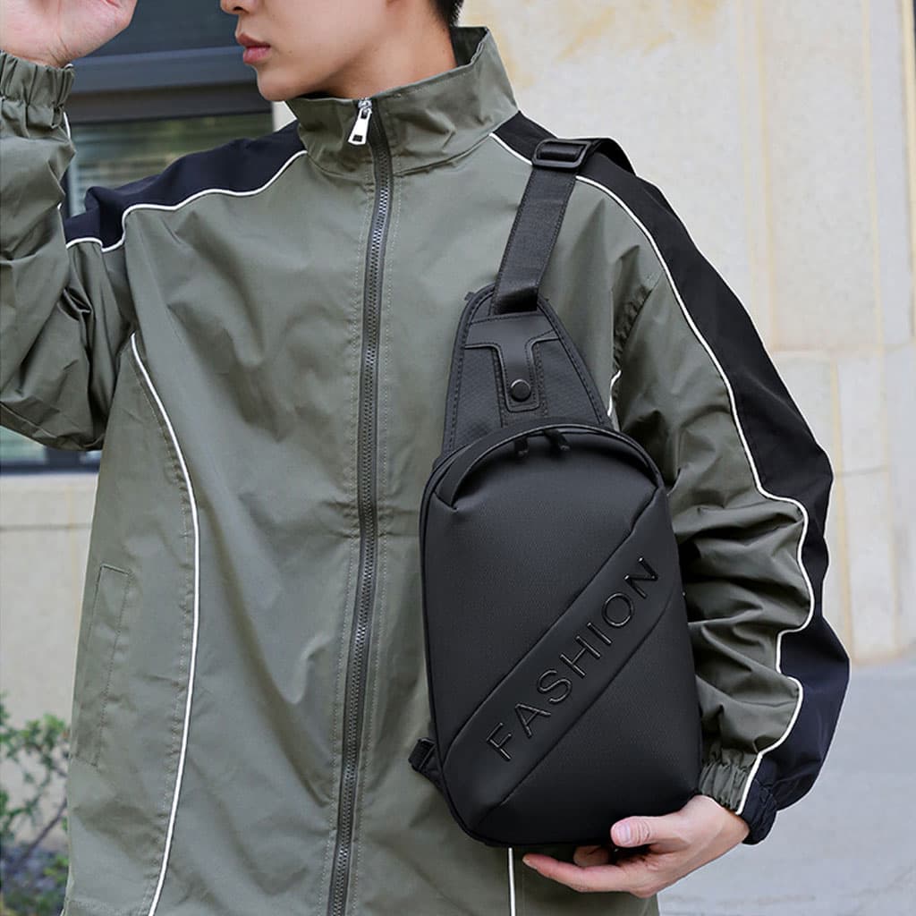 Fashion Black Sac de poitrine décontracté pour hommes avec bandoulière LX068 - Noir — صورة 2