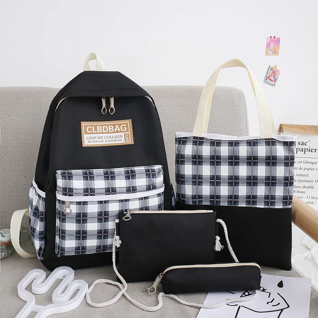 Ensemble de sacs d’école Kawai pour adolescents 4Pcs CLBD V4 Noir – محفظة 4 قطع كاواي أسود — صورة 1
