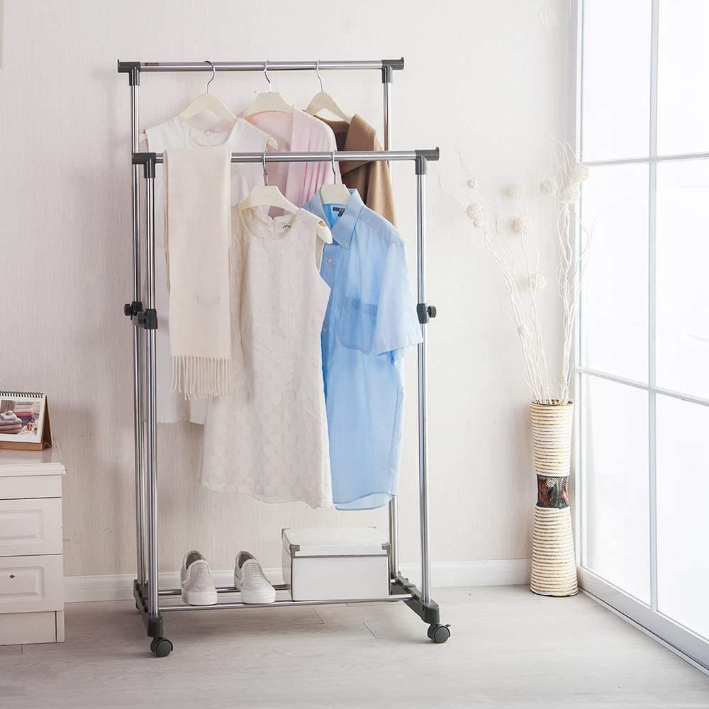 Penderie 2 Barre et porte-chaussures 2 en 1 en acier inoxydable — صورة 4