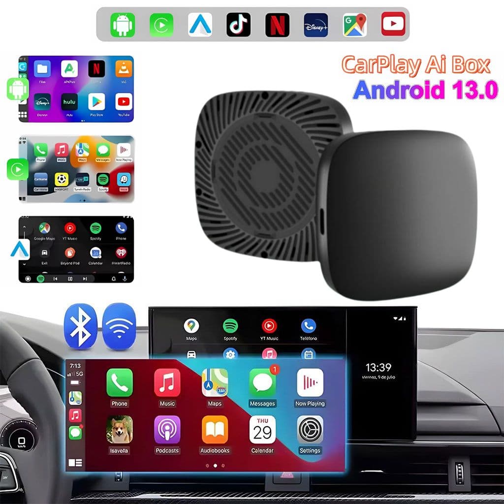 Box CarPlay Sans Fil Android 13 pour Voiture Stockage 32GB + 2GB RAM – جهاز ميديا بنظام أندرويد 13 — صورة 1