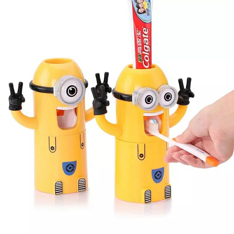Minions Distributeur et porte brosse a dent 2 in1 presse-dentifrice automatique pour enfants — صورة 1