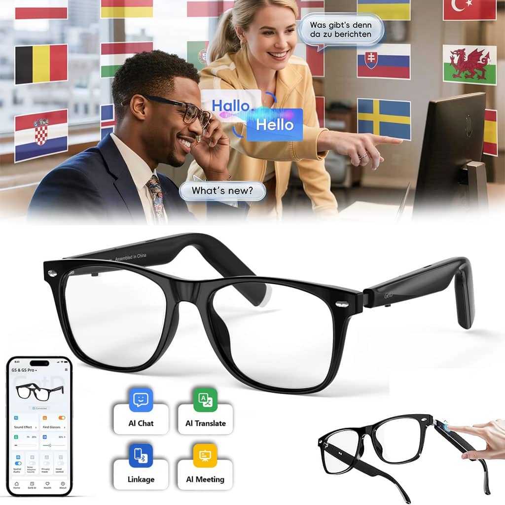 Lunettes Connectées GS03 de Traduction IA et Audio Open-Ear Bluetooth 5.4 - نظارات المترجم الذكية بالذكاء الاصطناعي