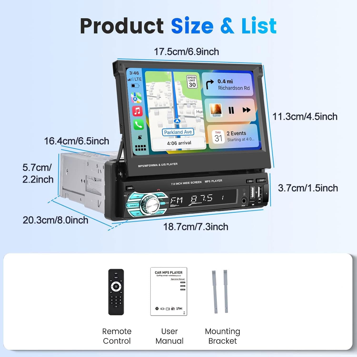 Autoradio Rétractable Tactile 7 Pouces Wireless CarPlay Android Auto 32+2GB - راديو السيارة الذكي بنظام أندرويد وشاشة 7 بوصة قابلة للطي - Accessoires Auto/Moto - صورة 5