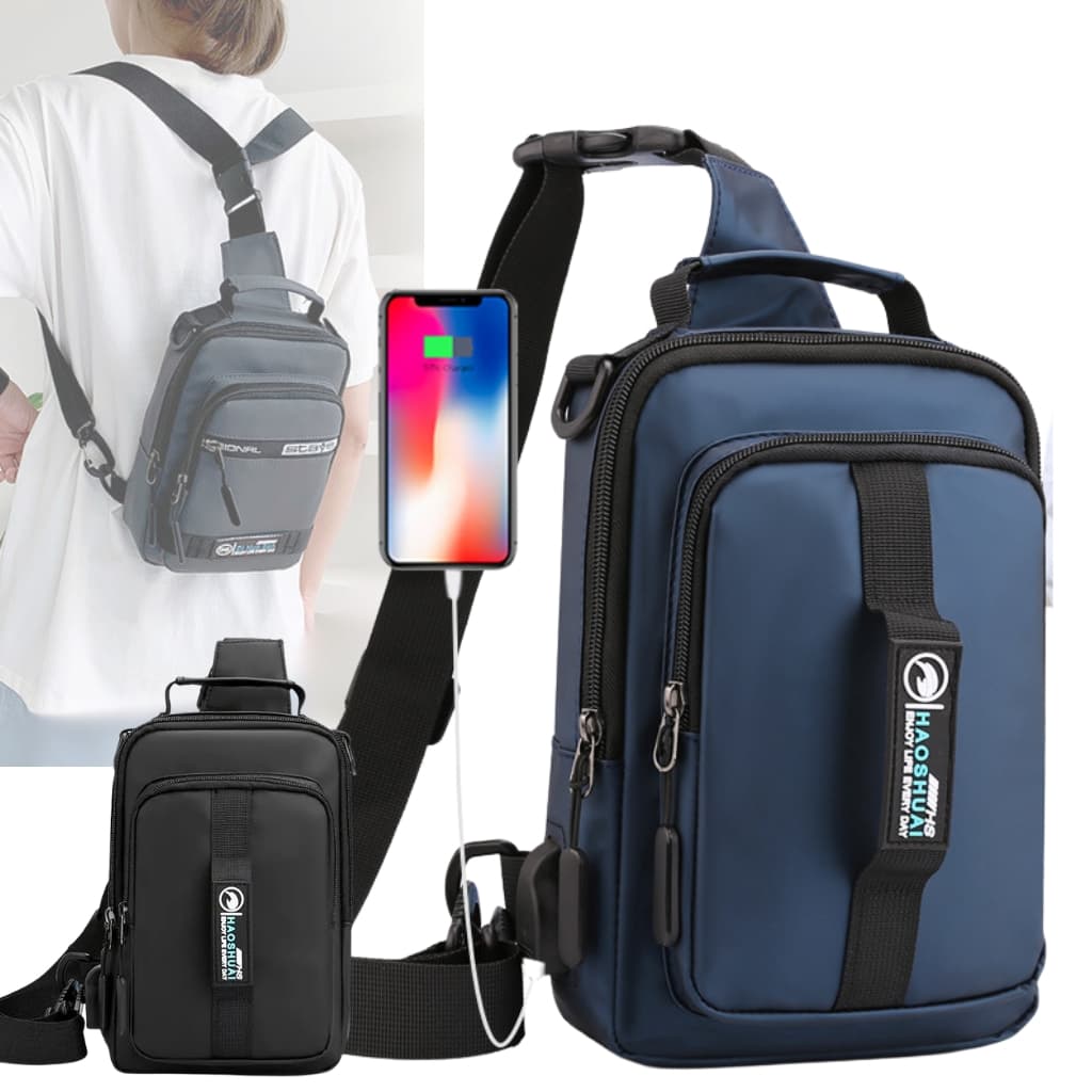 Sacoche Oxford imperméable multifonctionnel avec Sortie De charge usb pour hommes V3 - Sac à dos et Mode - صورة 1