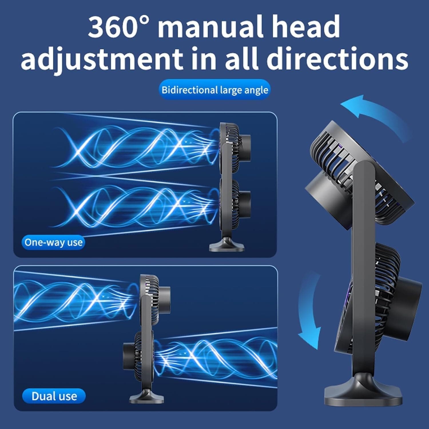Ventilateur de Bureau Double Tête Rechargeable USB - مروحة المكتب المكتبية المزدوجة بـ 3 سرعات - Camping et Randonnée - صورة 7