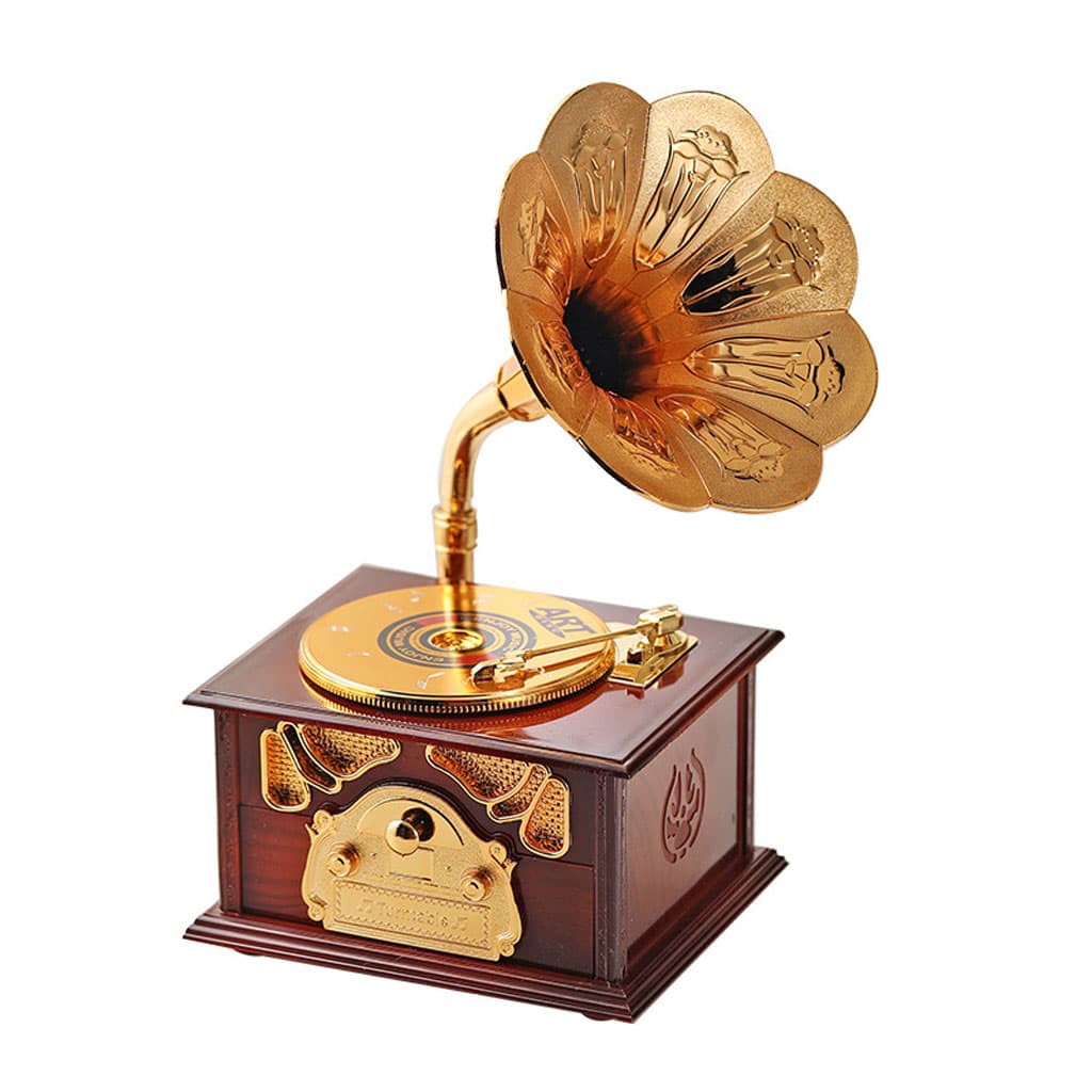 Phonographe trompette dorée et boîte à Bijoux Décorative – صندوق موسيقي — صورة 6