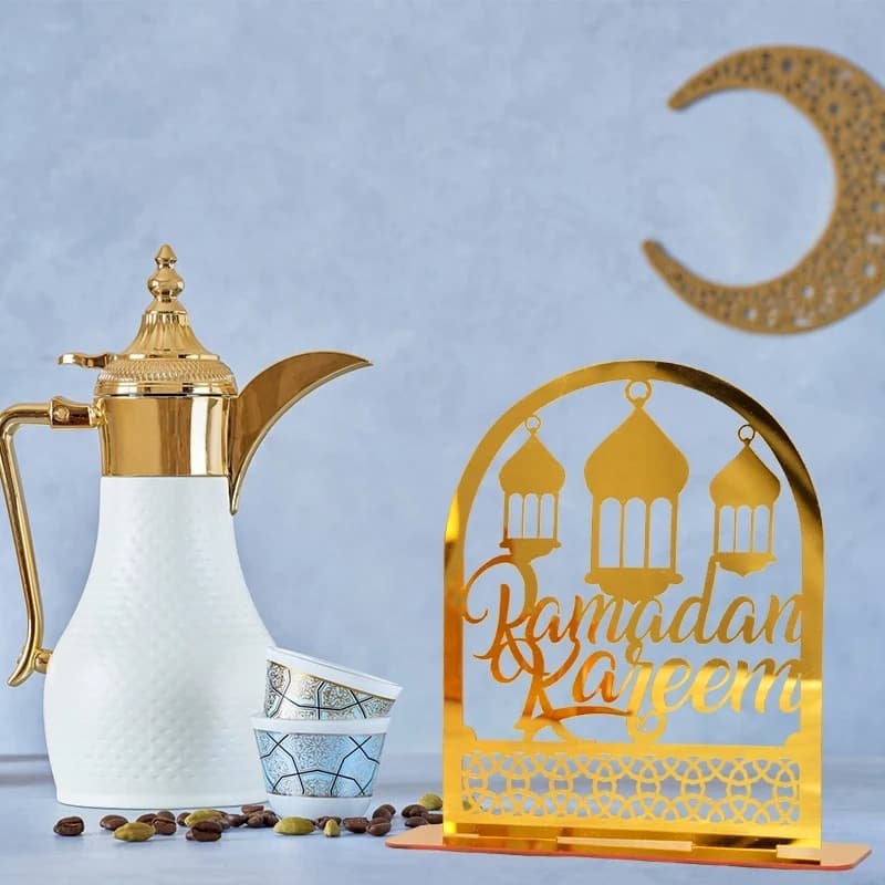 Ornements en acrylique Ramadan Kareem, lanterne étoile de lune dorée, décorations pour la maison زينة رمضان كريم أكريليك، فانوس نجمة القمر الذهبي — صورة 3