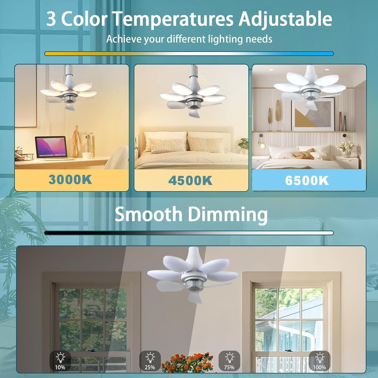 Ventilateur de Plafond Lumineux à Douille avec Télécommande - مروحة السقف الذكية 2 في 1 مع إضاءة قوية بقاعدة - Maison - صورة 3