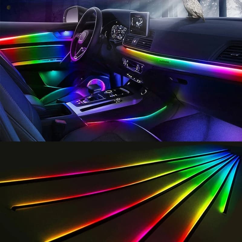 Bande lumineuse LED en néon RGB pour intérieur de voiture, éclairage suivi son d'ambiance Avec app et télécommande — صورة 2