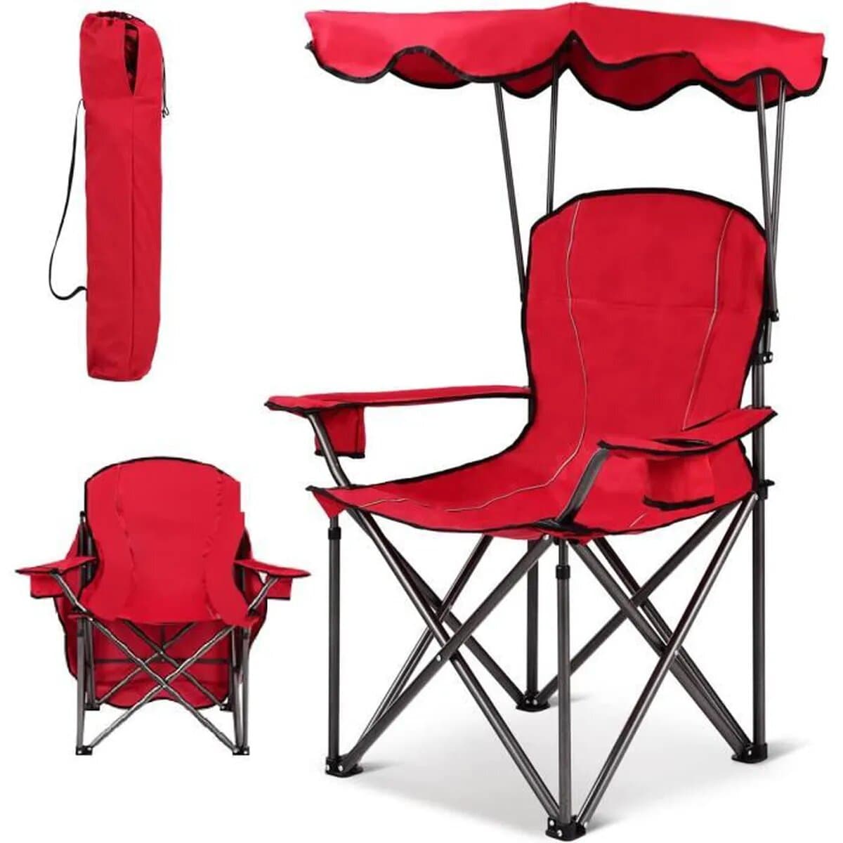 Chaise Longue Pliable Avec Porte Goblet Et Ombrelle — صورة 2