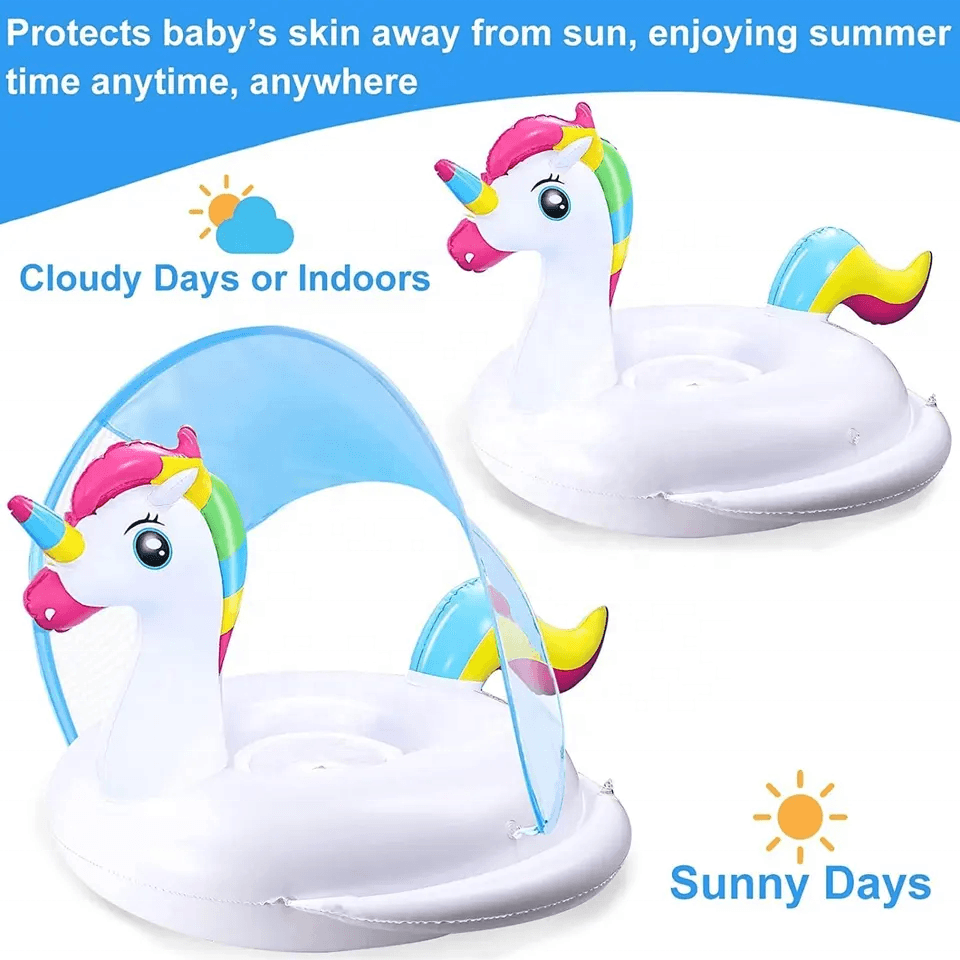 Bouée Flotteur Licorne pour Bébé avec Parasol Anti-UV - عوامة المسبح للأطفال بتصميم وحيد القرن مع مظلة حماية - Camping et Randonnée - صورة 9