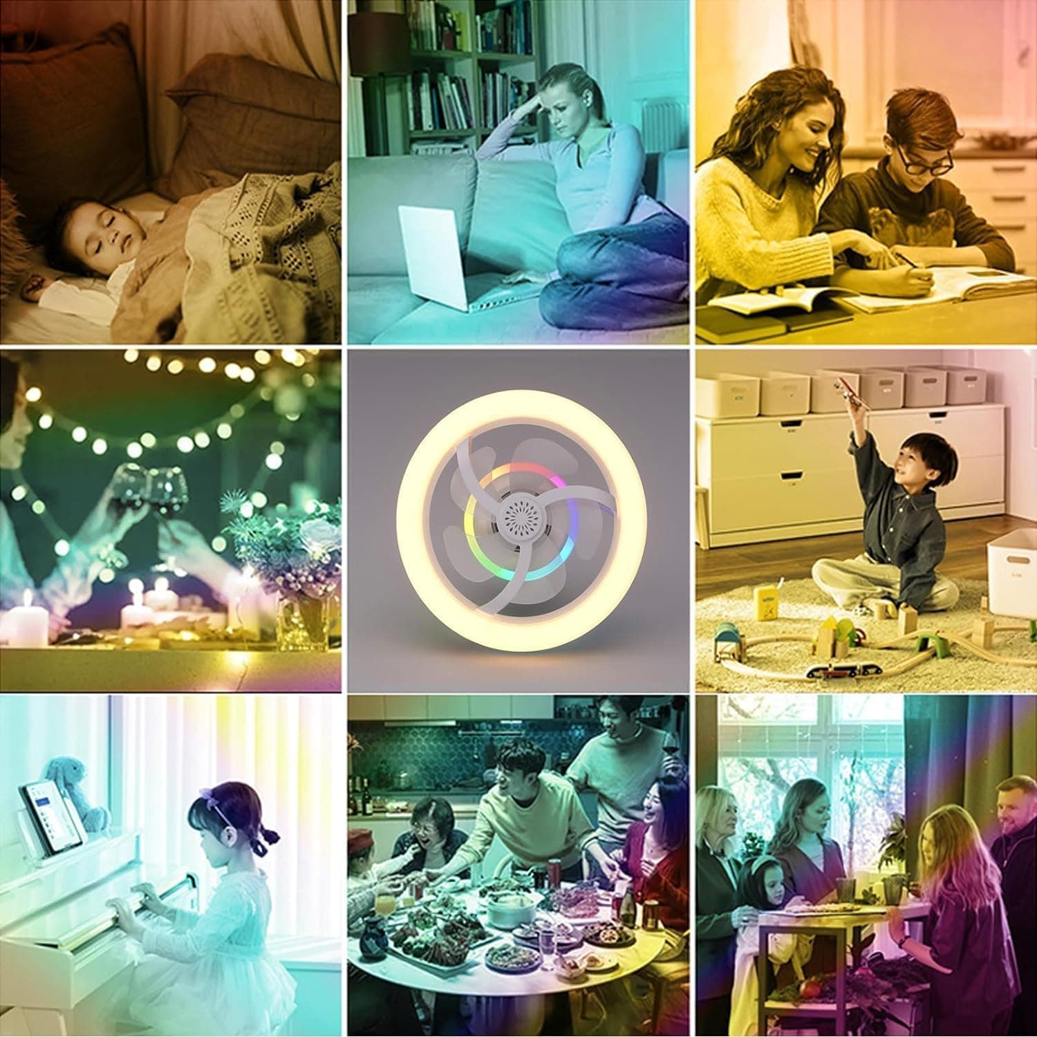 Ventilateur de Plafond Lumineux E27 avec Éclairage RGB et Télécommande - مروحة السقف الذكية إضاءة ملونة مع ريموت - Électronique - صورة 9
