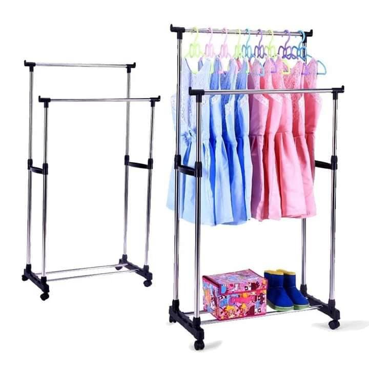 Penderie 2 Barre et porte-chaussures 2 en 1 en acier inoxydable — صورة 5