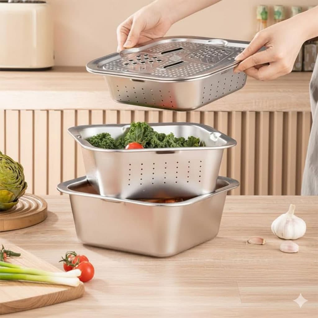 مفرمة وقطاعة خضر | Râpe Delaval Inox 3 EN 1 | مع سلة تصفية — صورة 1