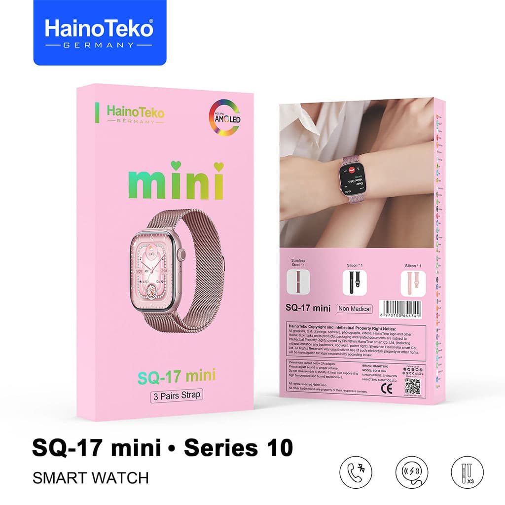 HainoTeko SQ-17 Mini Smart Watch Series 10 AMOLED avec 3 Bracelets – ساعة ذكية أصلية للنساء — صورة 8