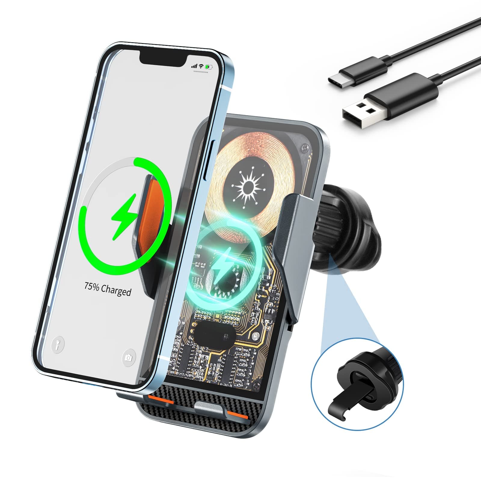 Support Auto Chargeur Sans Fil Qi 15W avec Capteur Intelligent - شاحن وحامل الهاتف اللاسلكي الذكي للسيارات - Accessoires - صورة 1