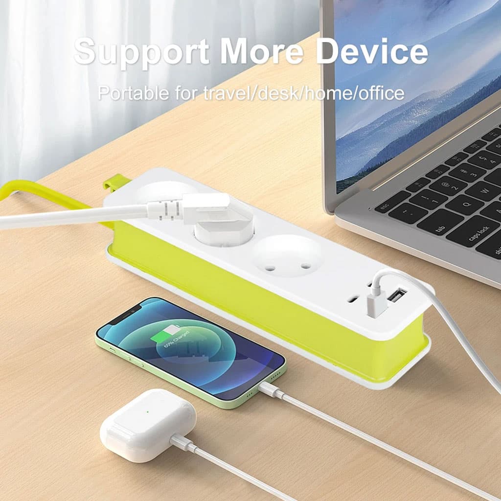 AVEL Multiprise 3 Sockets avec 4 ports USB Cordon 1,8 m Enroulable – مقبس طاقة مع منافذ شحن — صورة 2