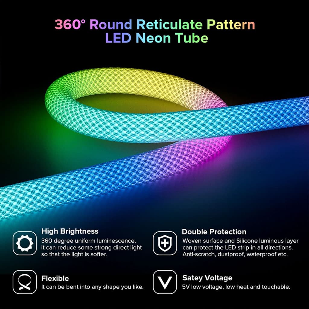 شريط إضاءة ملونة | Bande LED Néon RGB 360° | شبك ومرن — صورة 4