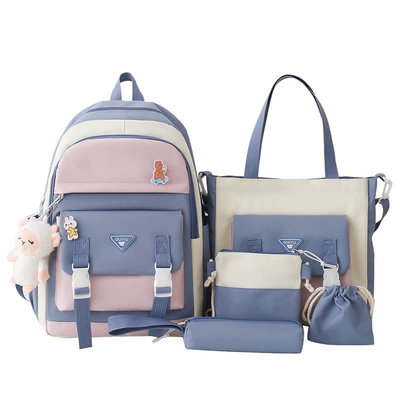Ensemble de sacs d’école Kawai pour adolescents 5Pcs Guiyu V1 Bleu – محفظة 5 قطع كاواي أزرق — صورة 2