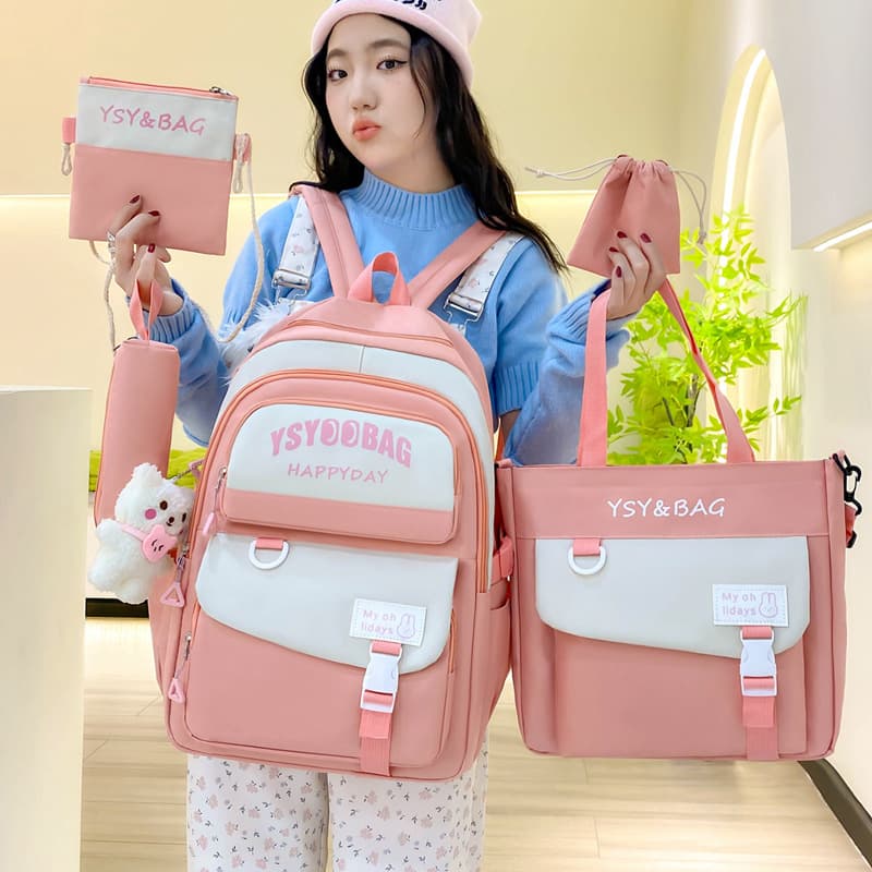 Sac à Dos Multifonctionnel Kawaii Grand Volume Imperméable et Résistant 5Pcs Rose SACKDS10RS - حقيبة ظهر بعدة قطع بتصميم كاوايي - Sac à dos et Mode - صورة 4