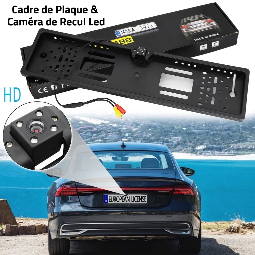 Caméra de recul HD pour voiture, Avec cadre de plaque d'immatriculation Standard , étanche, Vision nocturne, 4 LED — صورة 2