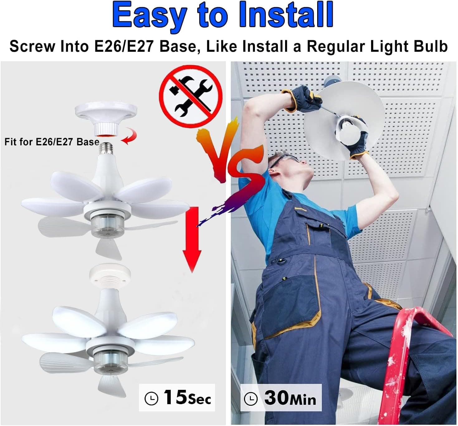 Ventilateur de Plafond Lumineux à Douille avec Télécommande - مروحة السقف الذكية 2 في 1 مع إضاءة قوية بقاعدة - Maison - صورة 4