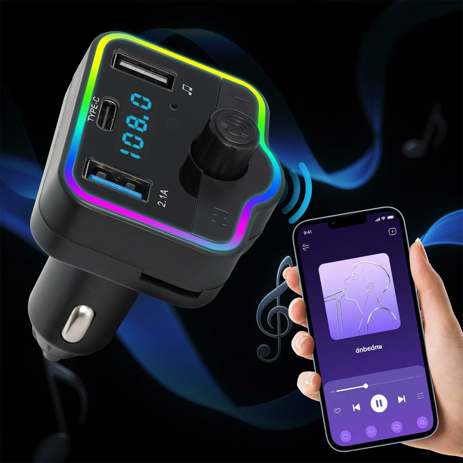 شاحن سيارة متعدد المنافذ | Transmetteur FM Bluetooth | 12-24V — صورة 2
