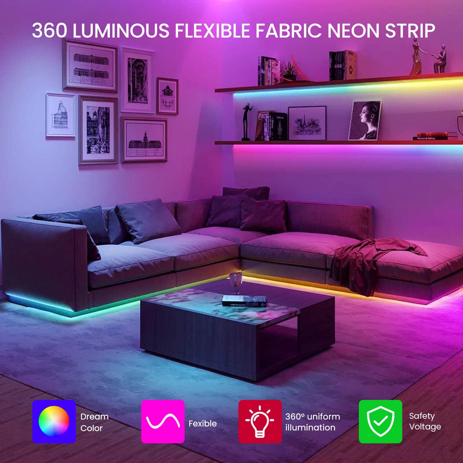 شريط إضاءة ملونة 360° | Bande LED Tube App Control | 5m USB 5V — صورة 2
