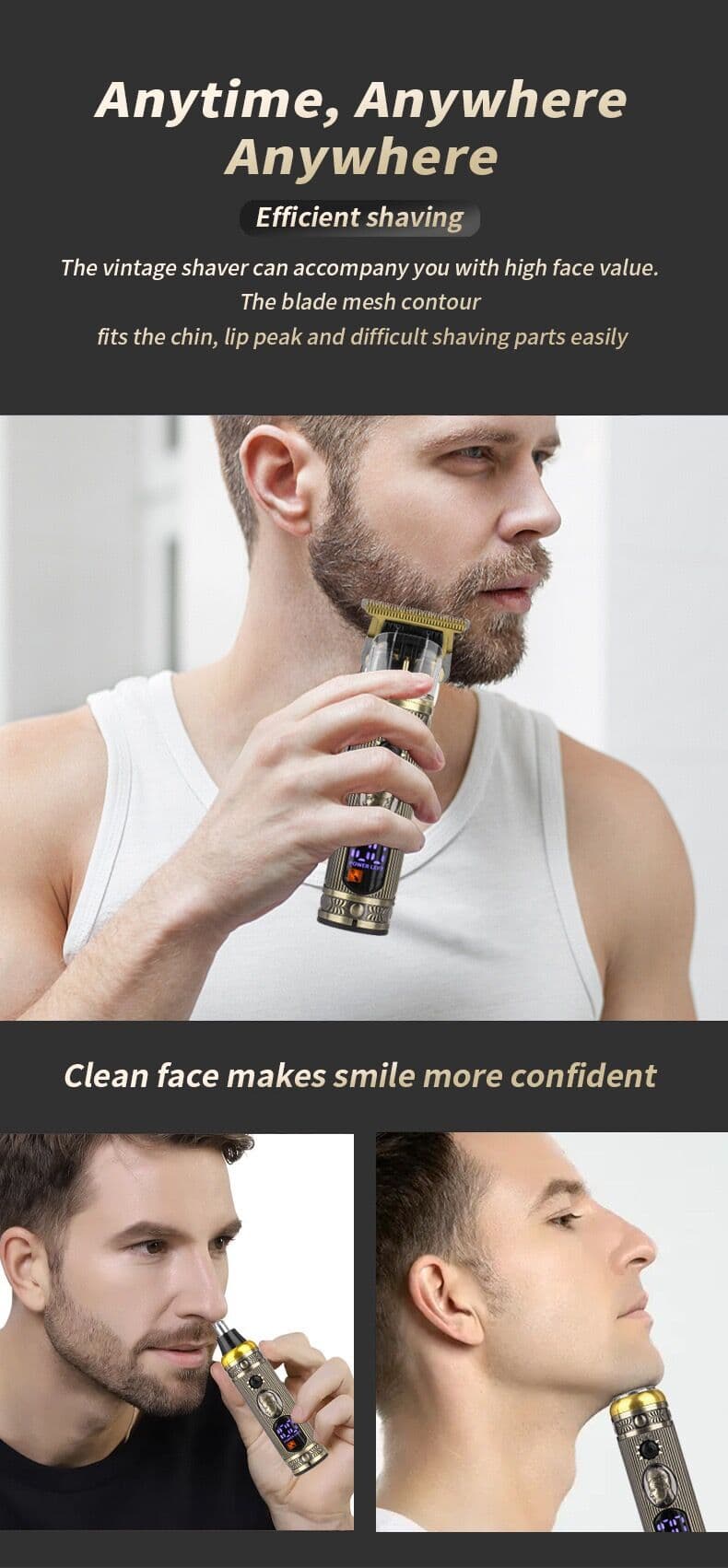 Ensemble de rasoir électrique pour hommes, tondeuse pour barbe et nez, chargeur USB, avec écran LCD — صورة 10