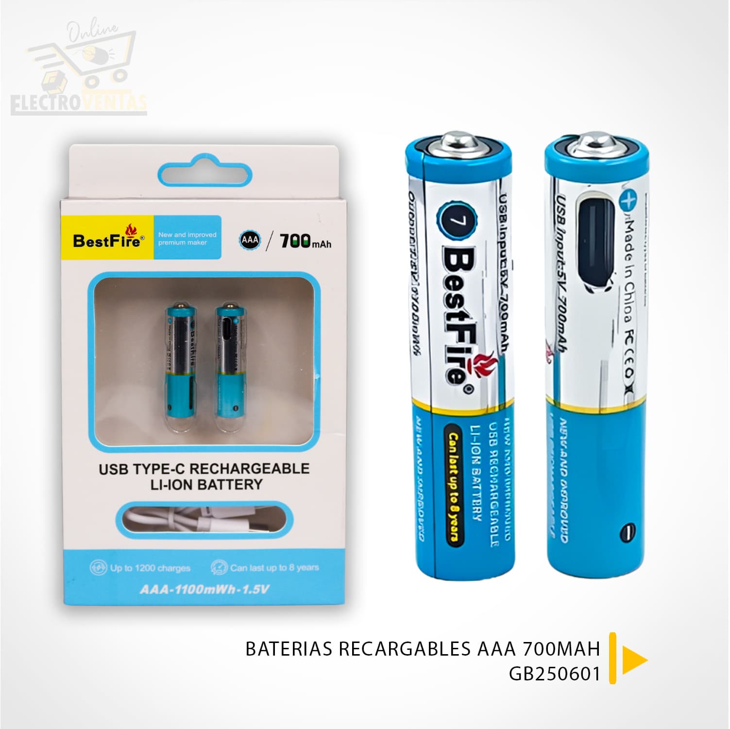 بطارية AAA قابلة للشحن | BestFire Lithium USB-C | 700mWh — صورة 1