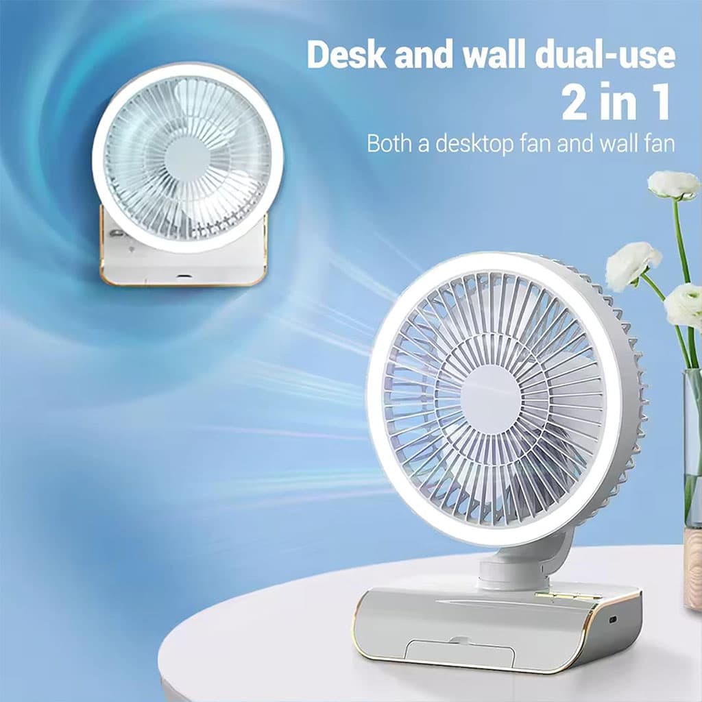 Ventilateur de Bureau Rechargeable Rotatif avec Lumière LED – مروحة مكتب قابلة للشحن — صورة 3