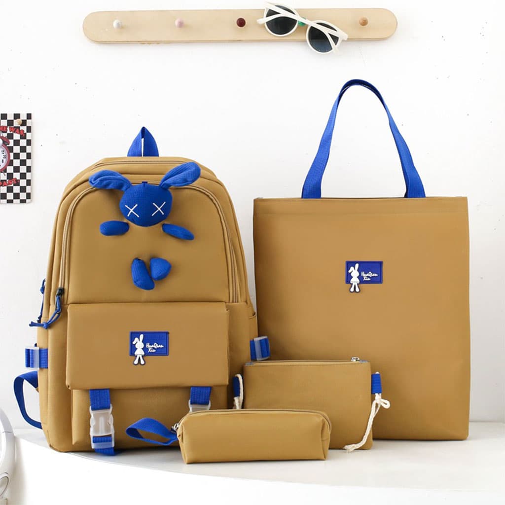 Ensemble de sacs d’école Kawai pour adolescents 4Pcs Lapin X Marron – محفظة 4 قطع كاواي بني — صورة 1