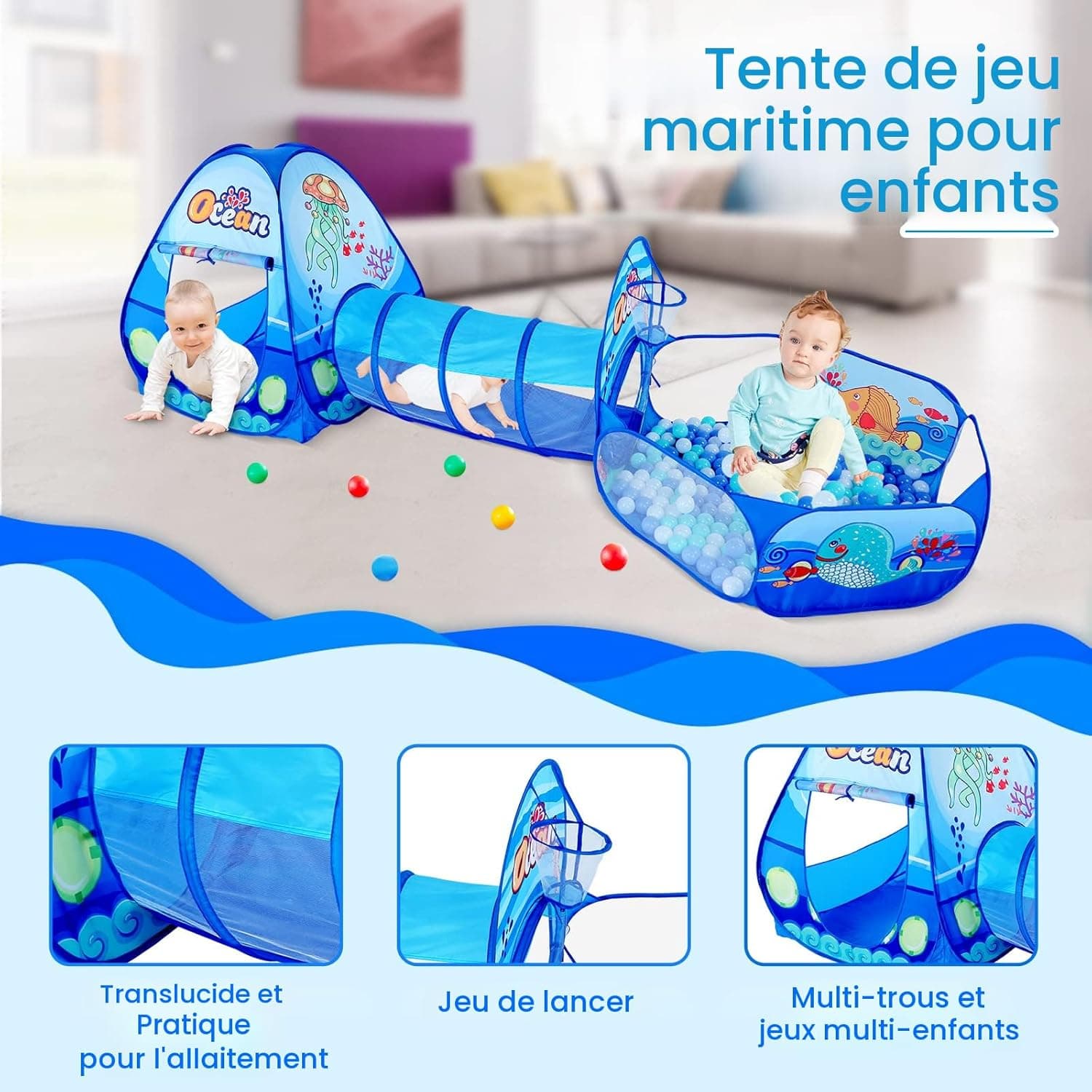 Tente de Jeu et Tunnel 3-en-1 pour Enfants - 1خيمة ألعاب الأطفال المتكاملة 3 في - Jouet & Gaming - صورة 4