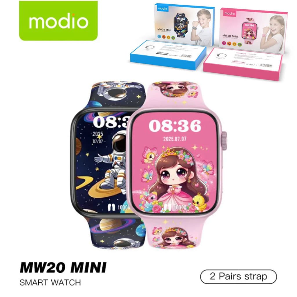 Smartwatch Modio MW20 Mini pour filles et garçons avec 2 bracelets – ساعة ذكية للأطفال — صورة 1
