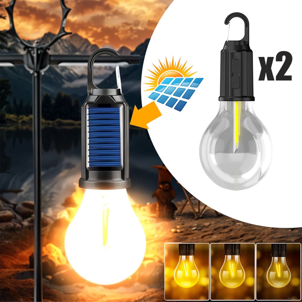 Pack X2 Lampe de Camping Solaire étanche et Rechargeable 3 modes d’éclairage T01-B – مصباح محمول بالطاقة الشمسية — صورة 1