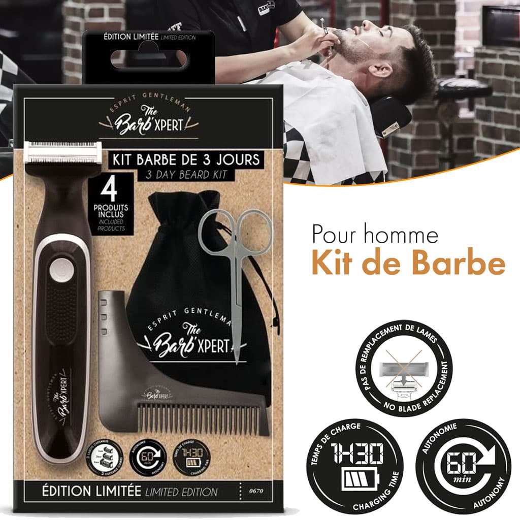 Kit Barbe Tondeuse Hybride, Ciseaux Barbe et Moustache, Peigne Sculptant - Pochette Barb'Xpert — صورة 1