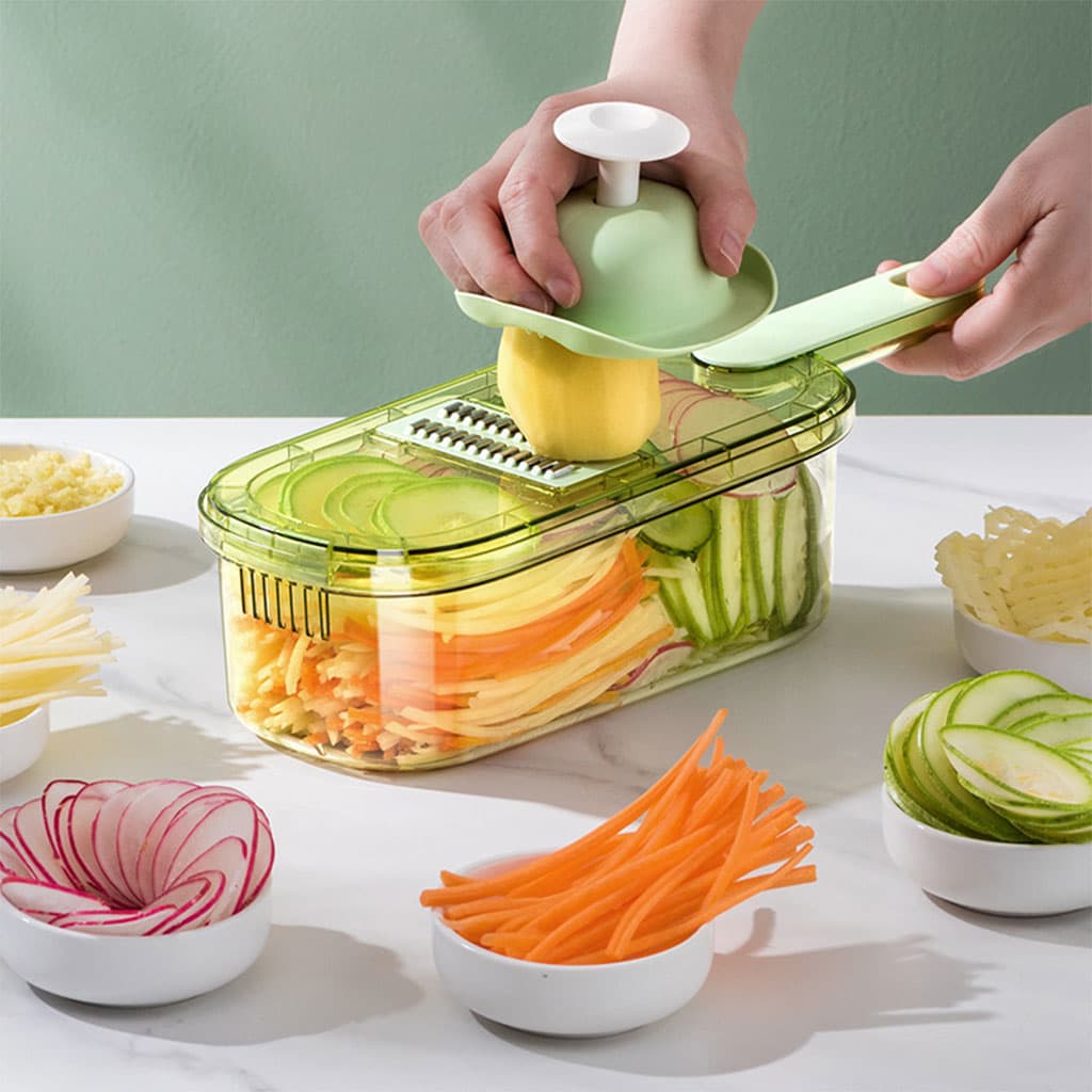 Mandoline à légumes professionnelle avec 5 lames et récipient – قطاعة خضر في المطبخ — صورة 1