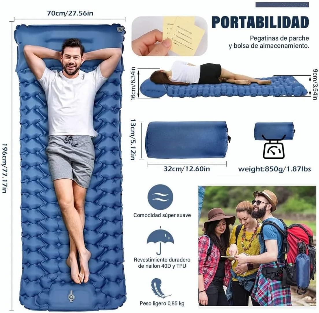 Matelas de Camping Gonflable Portable - فراش التخييم الهوائي القابل للنفخ بالقدم مع وسادة مدمجة - Camping et Randonnée - صورة 7