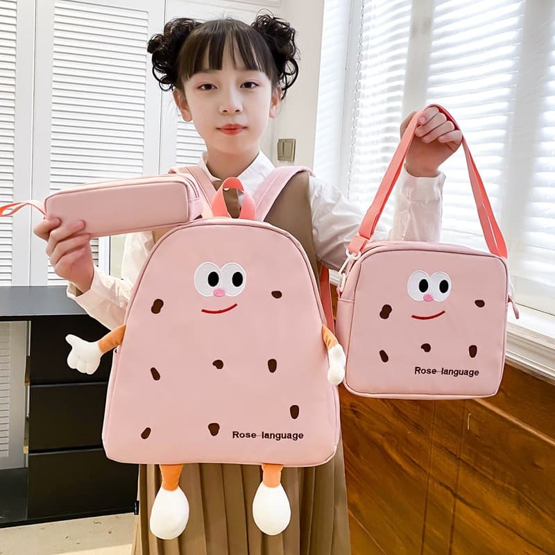 Ensemble de sacs d’école Kawai pour adolescents 3Pcs Language Rose – محفظة 3 قطع كاواي وردي — صورة 3