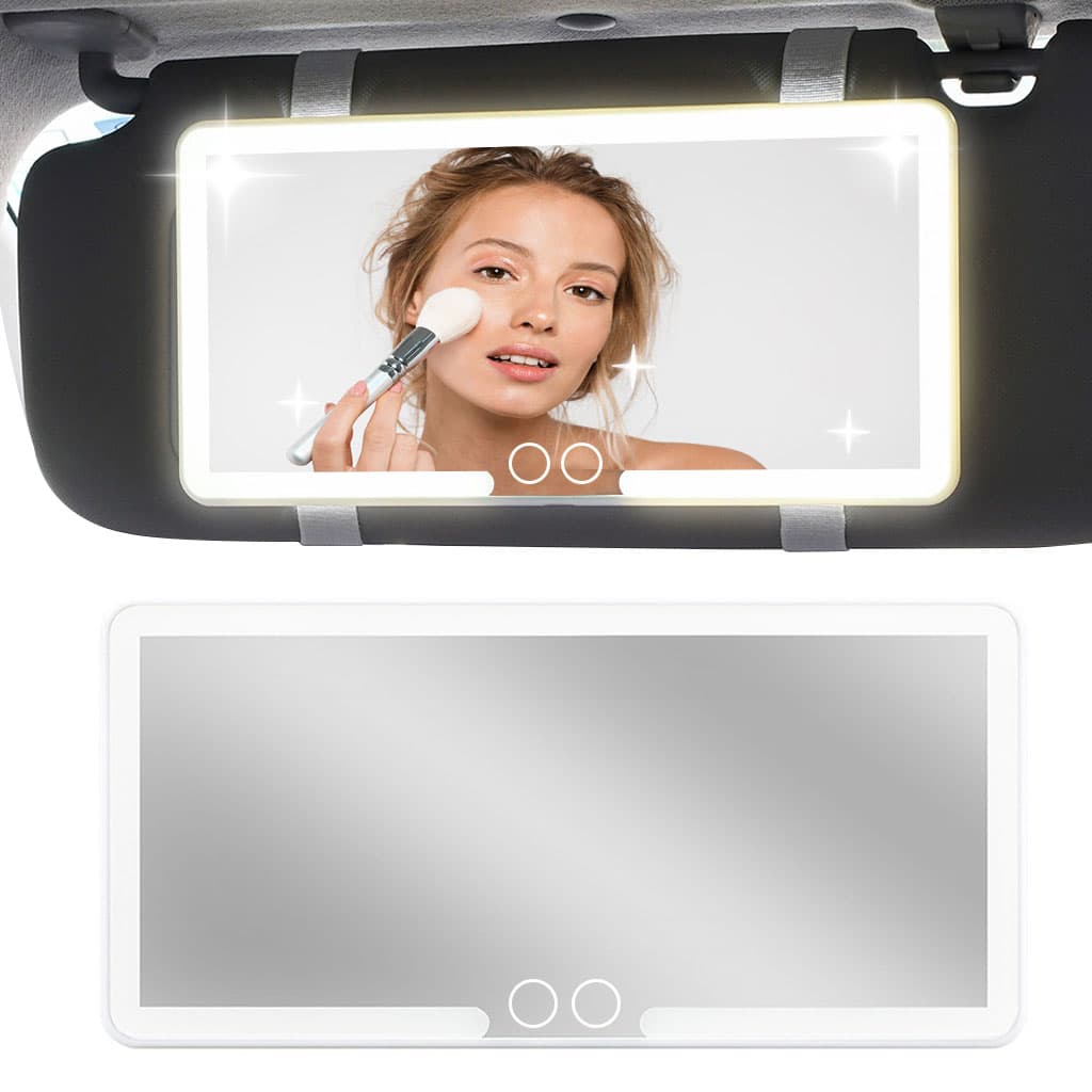 Miroir de courtoisie rechargeable double buttons avec 3 modes d’éclairage – مرآة مكياج مضيئة للسيارات - Soins et Beauté - صورة 1