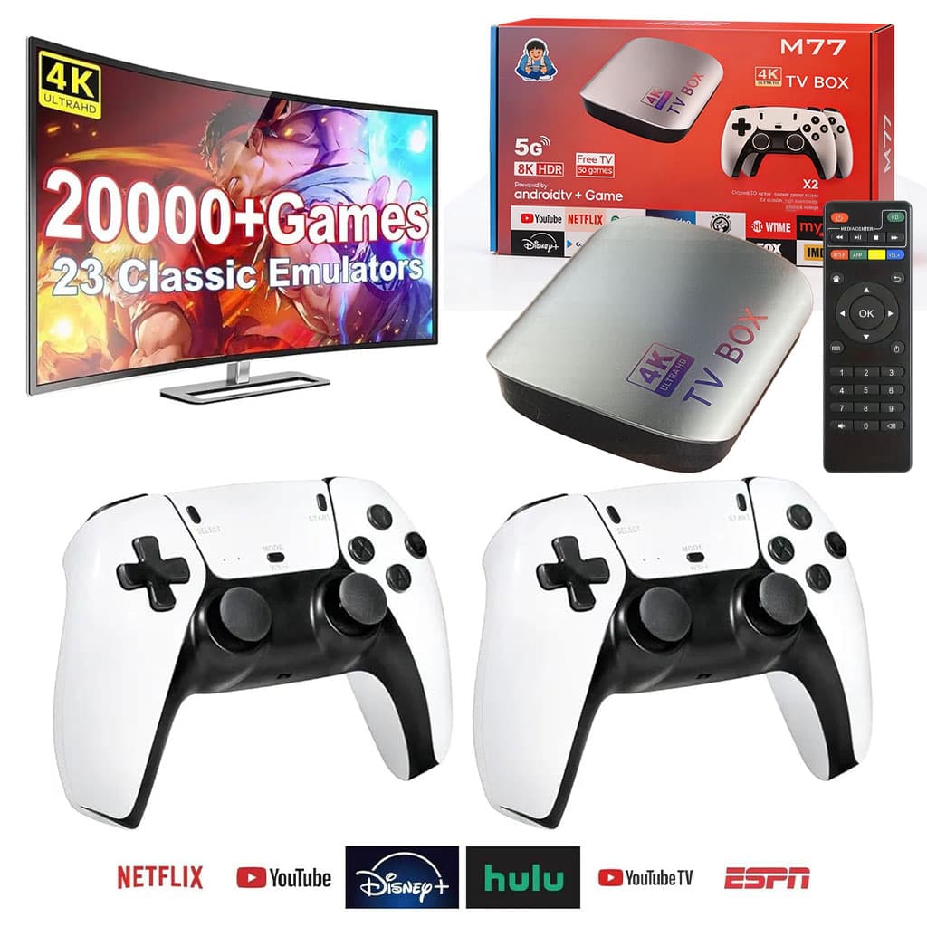 TV Box & Game Console M77 Ultra HD avec Deux Manettes et Télécommande - جهاز الترفيه والألعاب المتكامل - Jouet & Gaming - صورة 1