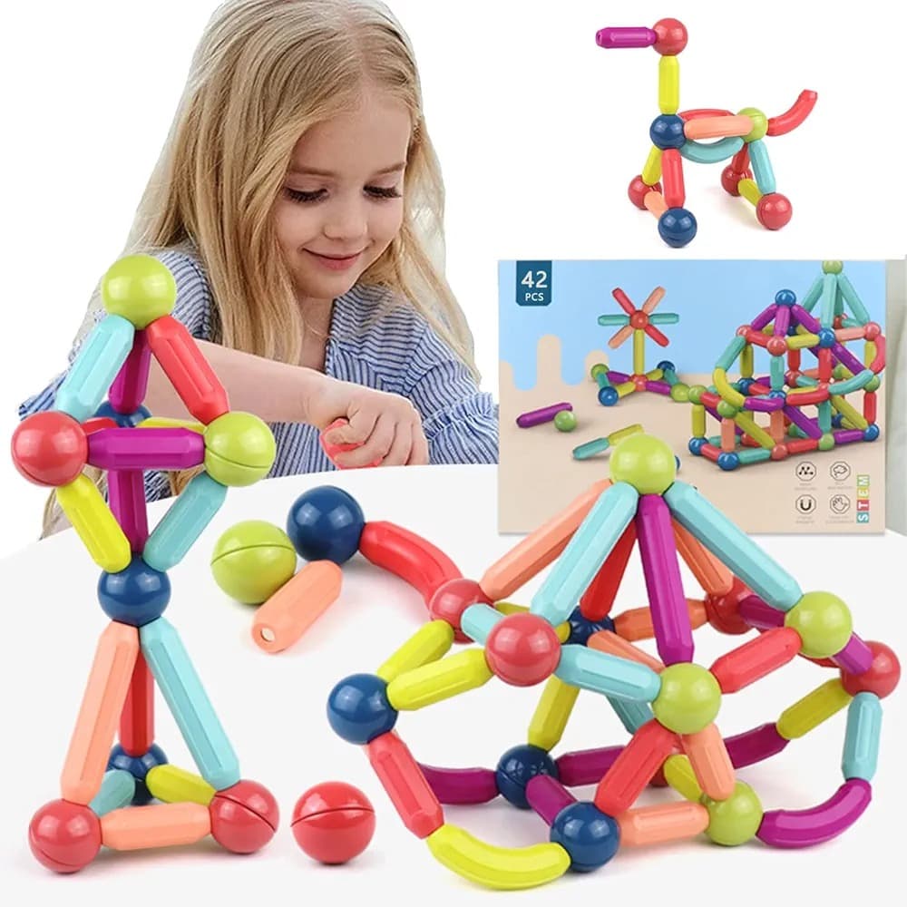 Blocs de Construction Magnétiques 42 pièces pour Enfants – لعبة تركيب القطع المغناطسية للأطفال — صورة 1