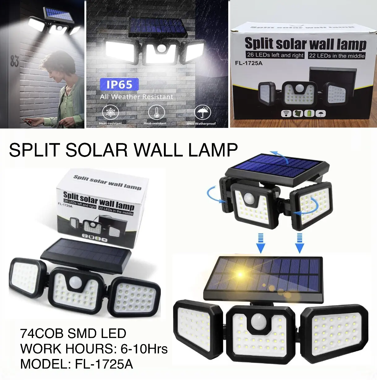 Lampe solaires d’extérieur etanche 112 LED Avec détecteur de mouvement FL-1725A — صورة 8