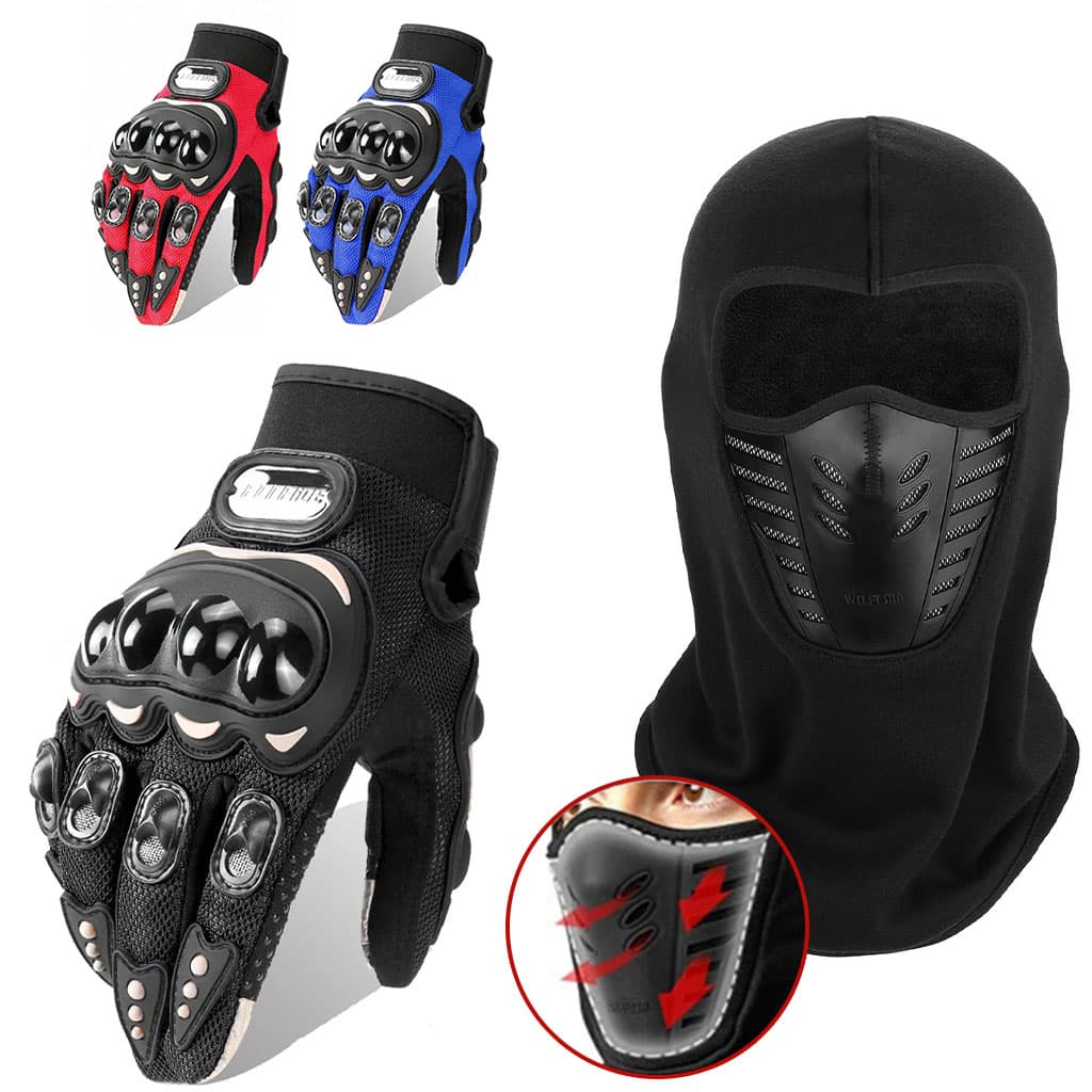 Pack Moto Hiver Cagoule Excefore en Polaire + Gants Pro Biker respirants avec protections antidérapantes — صورة 1