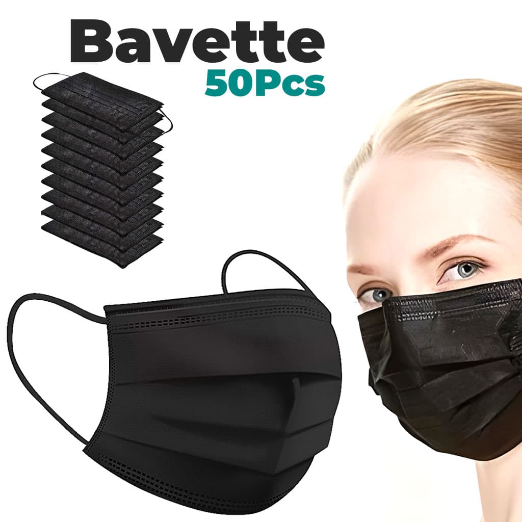 Lot de 50Pcs Bavettes jetables à trois couches - علبة كمامات سوداء — صورة 1