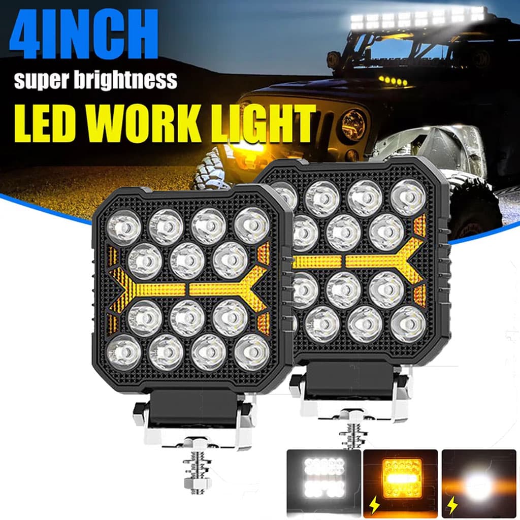 Phare LED Anti-brouillard 2PCS avec 5 Modes d’éclairage 12V-24V IP68 étanche – مصباح عالي السطوع للسيارات والدراجات النارية — صورة 1
