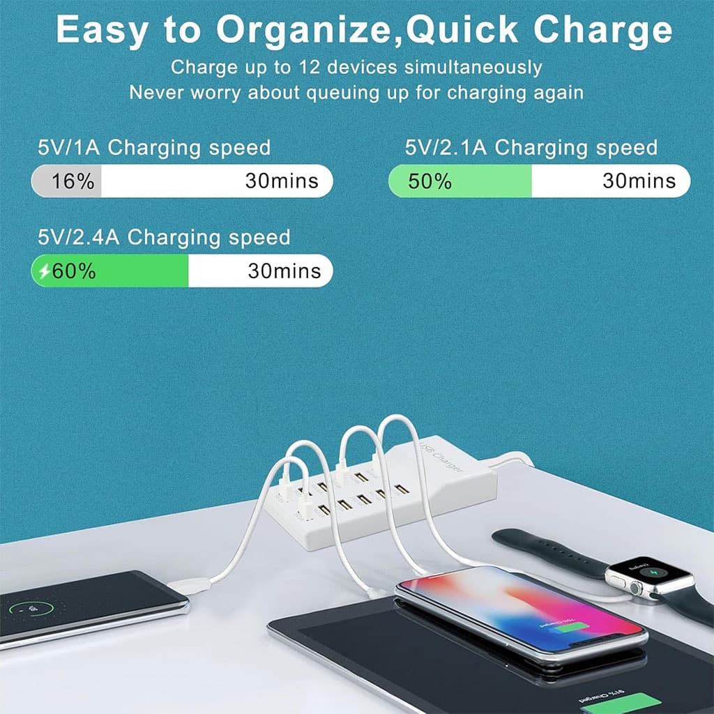 Station de charge USB avec multiprise 12 ports charge rapide – مقبس طاقة متعدد المنافذ — صورة 2