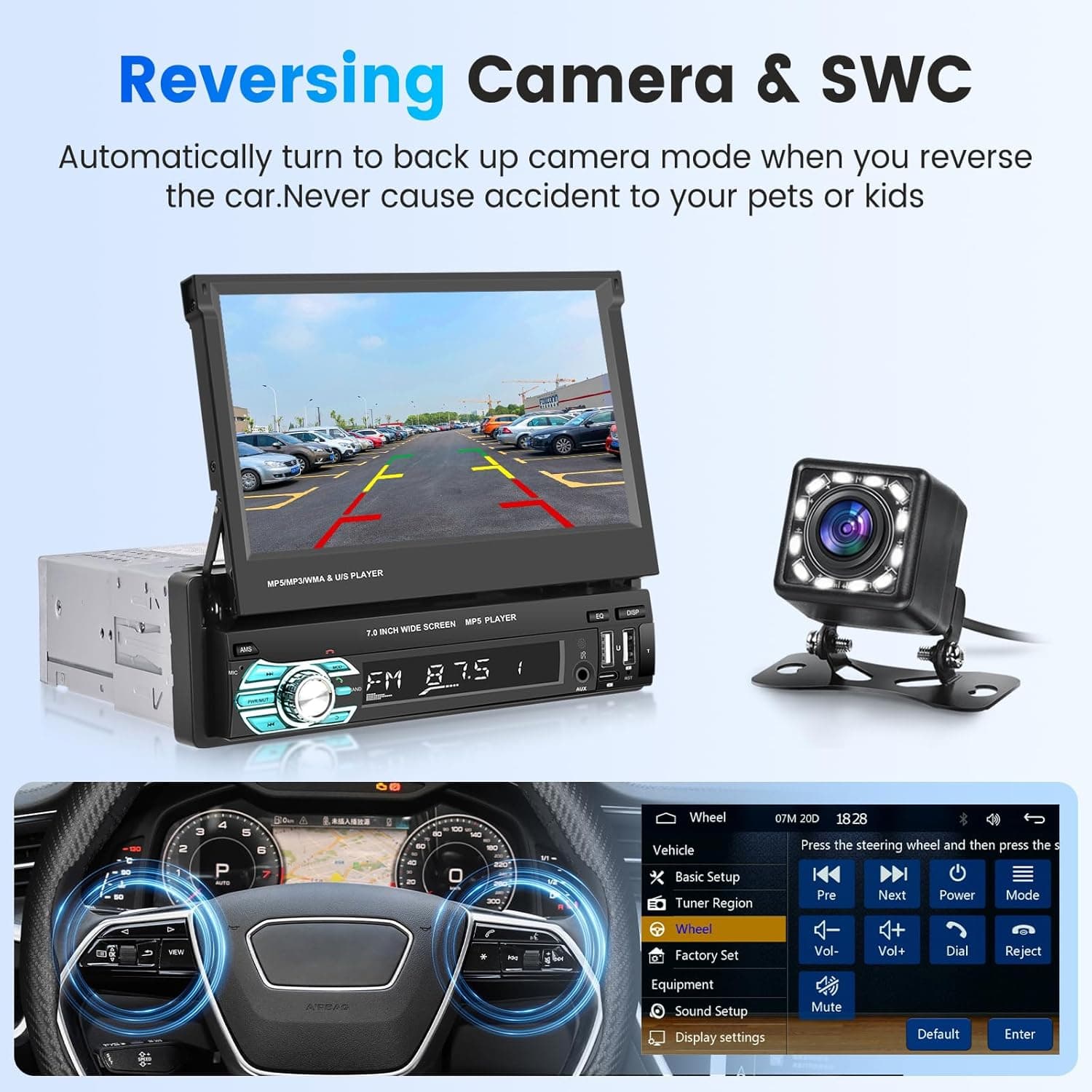 Autoradio Rétractable Tactile 7 Pouces Wireless CarPlay Android Auto 32+2GB - راديو السيارة الذكي بنظام أندرويد وشاشة 7 بوصة قابلة للطي - Accessoires Auto/Moto - صورة 11