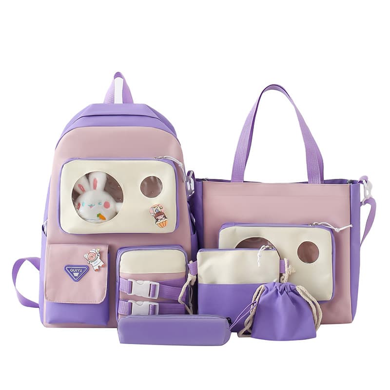 Ensemble de sacs d’école Kawai pour adolescents 5Pcs Guiyu V2 Mauve – محفظة 5 قطع كاواي بنفسجي — صورة 3